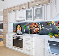 Наклейка на кухонный фартук 60 х 300 см, фотопечать с защитной ламинацией Пицца с макаронами (БП-s_ed587-3)