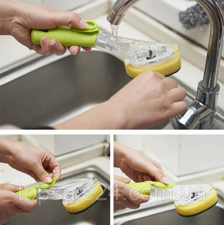 Многофункциональная щетка с дозатором для чистки посуды CLEANER BRUSH,для кухни - фото 4 - id-p1338192961