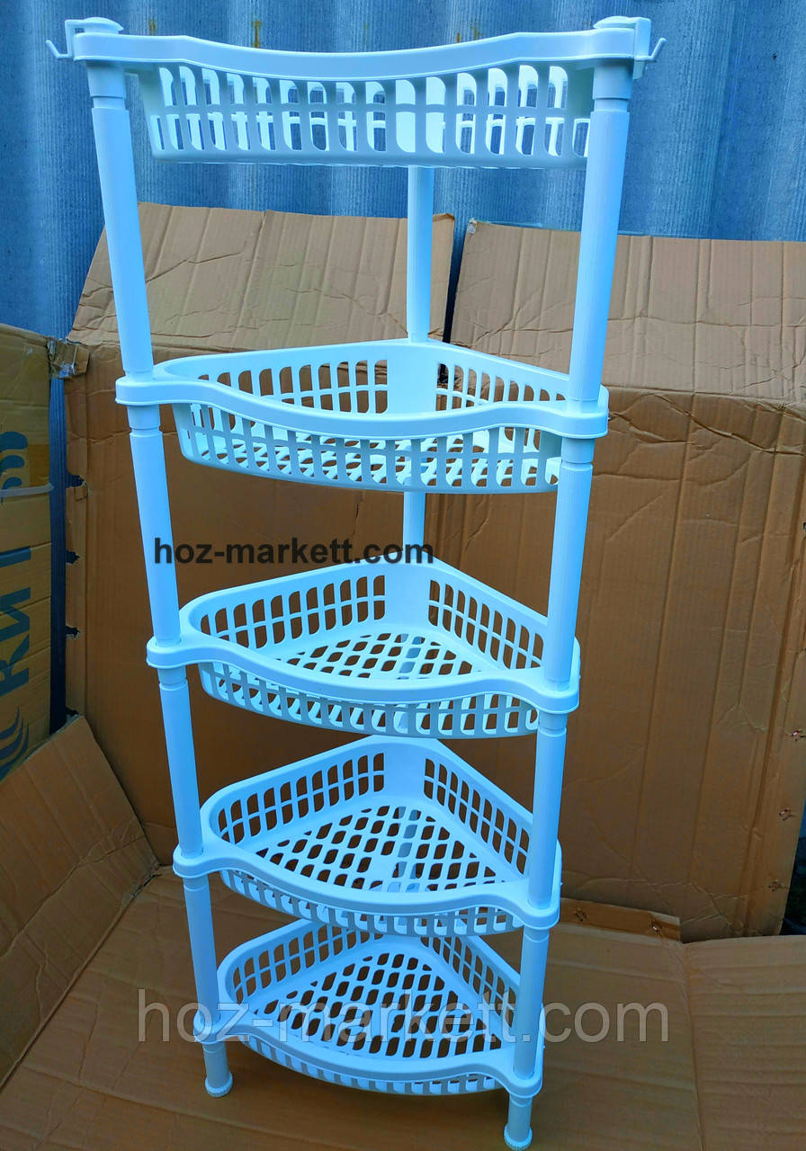 Кутова етажерка пластикова для ванни та кухні блакитна 5 ярусів, фото 1