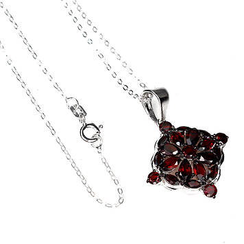 Кулон натуральный Гранат Мозамбик серебро 925 в белом золоте 14 карат. + Цепочка в подарок
