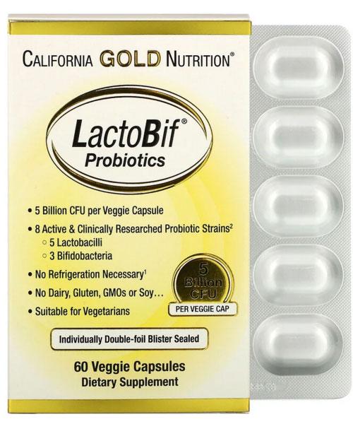 Пробіотики LactoBif California Gold Nutrition 5 млрд КУО 60 капсул