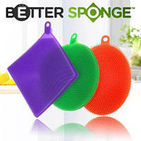 Кухонные силиконовые тряпки-щетки Better Sponge для мытья посуды без химии набор из 3-х штук,силикон