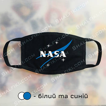 "NASA / НАСА синій" чорна захисна маска з принтом - білий і синій