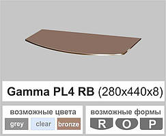 Полиця зі скла настінна навісна універсальна радіусна Commus PL4 RB (280х440х8мм)