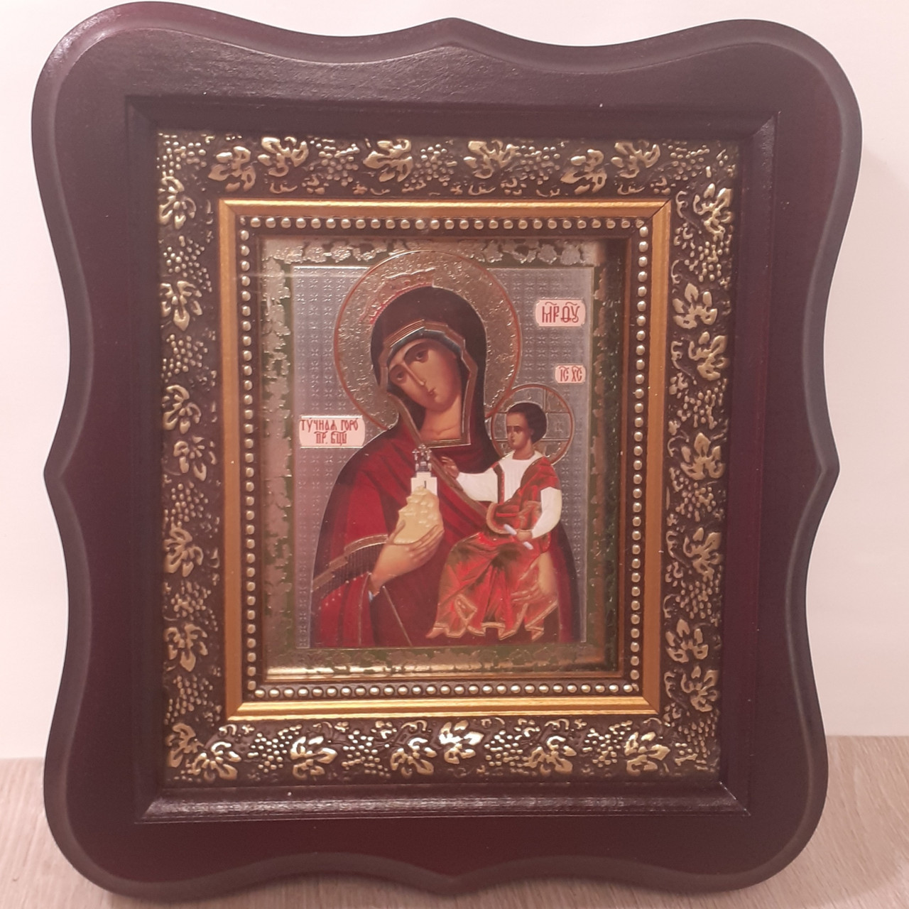 Ікона Тучна гора Пресвята Богородиця, лик 10х12 см, у темному дерев'яному кіоті, фото 1
