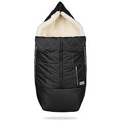 Зимовий конверт в коляску на натуральній овчині, хутряний чохол для коляски Trend чорний