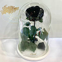 Черная роза в колбе Lerosh - Lux 33 см ORIGINAL белая подставка