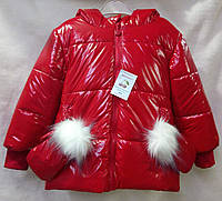 Куртка для дівчинки "Вишенька-черешенька" зимня червона на овчині, з рукавичками. Розмір 92