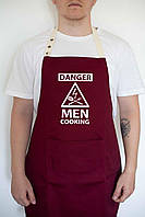 Фартух чоловічий "Danger men cooking" бордовий