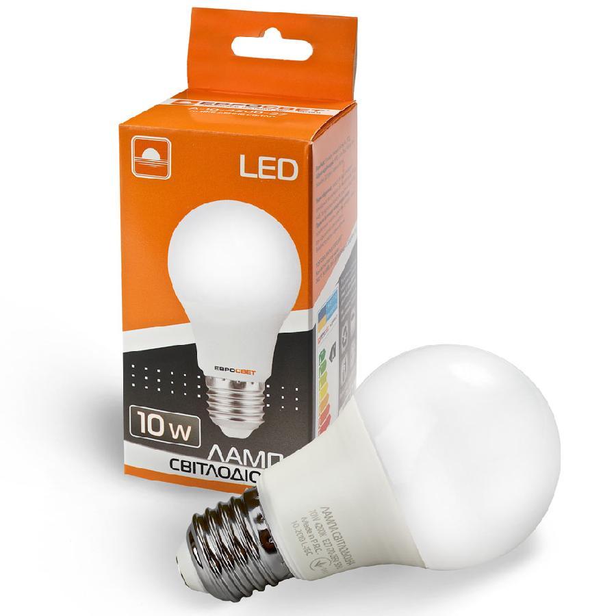Лампа світлодіодна ЄВРОСВЕТ 10Вт 4200К A-10-4200-27 Е27, фото 1