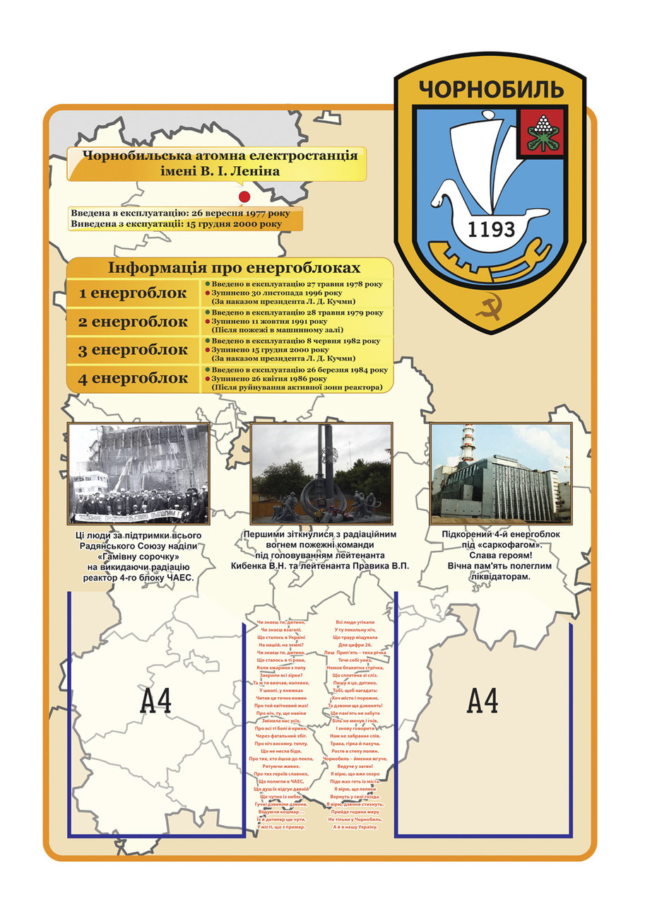 Чорнобиль. Інформація про енергоблоки. Стенд пам'яті аварії на ЧАЕС
