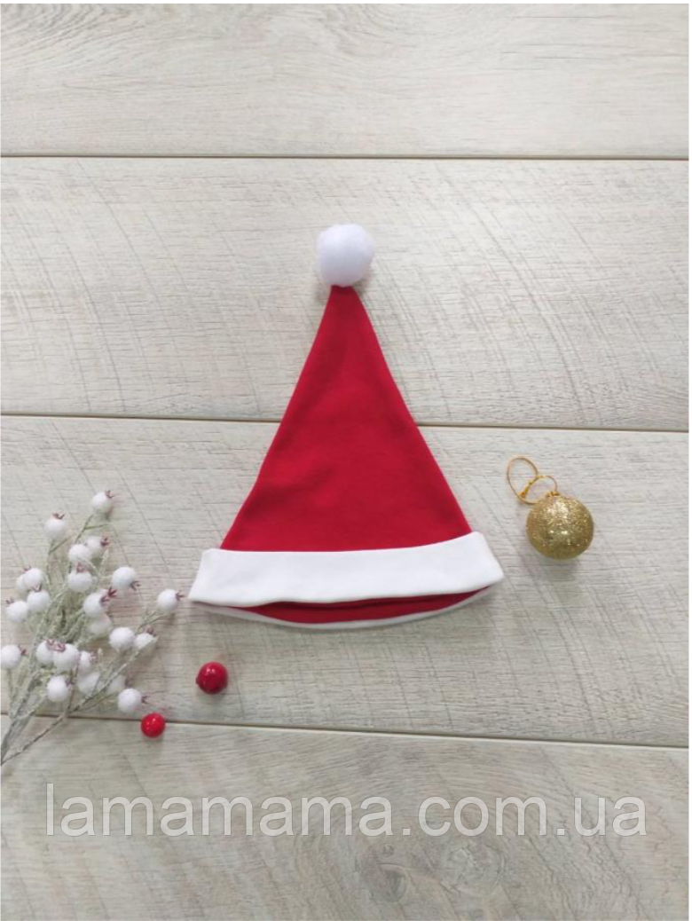 Дитяча новорічна шапка Санти - новорічний ковпачок для новонароджених ог. 41-43, фото 1