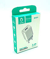 Адаптер питания / Сетевое ЗУ DENMEN DC01 (5V/2.1A/1USB) White