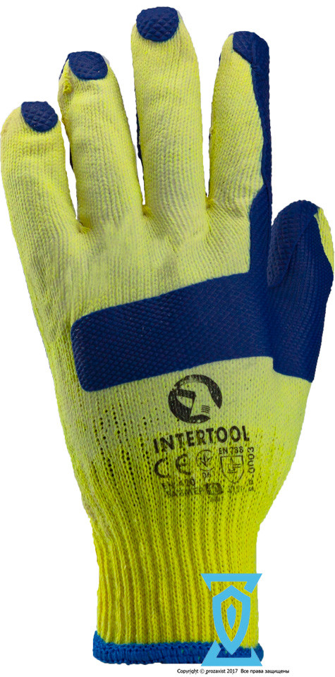 Перчатки рабочие стекольщика синяя "Intertool SP-0003" - фото 2 - id-p1338535278