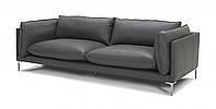 Прямий офісний п'ятимісний диван в кабінет MeBelle SUSSEX 2,4 м на ніжках, чорний сірий шкірозамінник, модерн лофт
