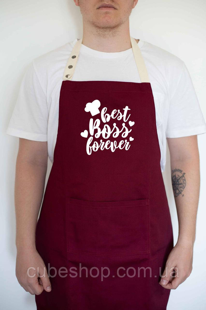 Фартух "Best boss" бордовий, фото 1