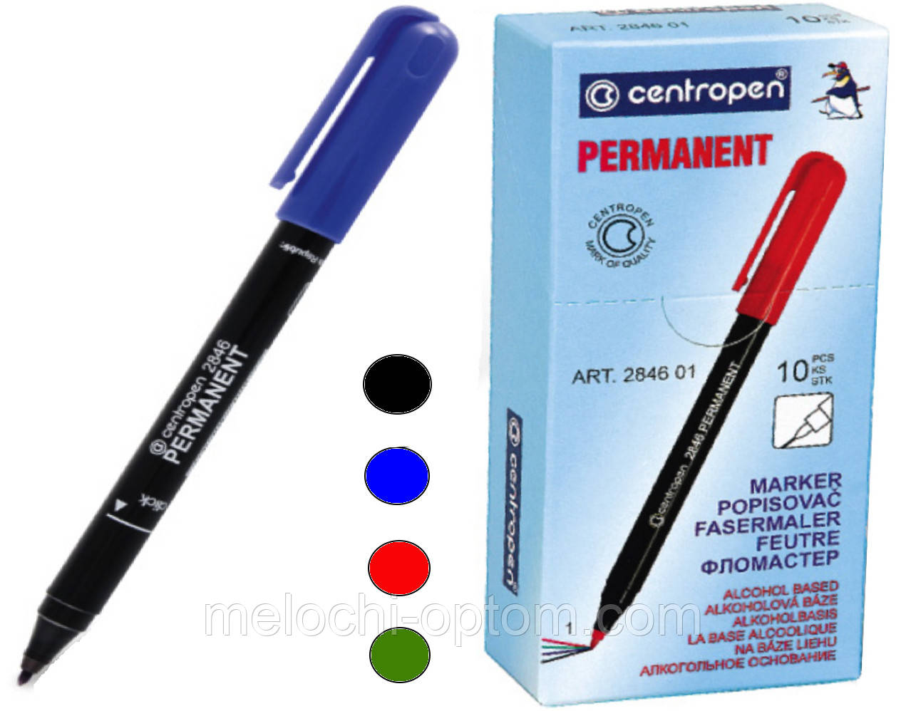 Маркери Centropen перманентні (тонкі) 10шт/уп Червоний