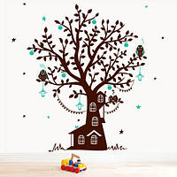 Вінілова інтер'єрна наклейка Дерево Лісовий будинок (дитячі декоративні наклейки на стіни) матова 920х1200 мм