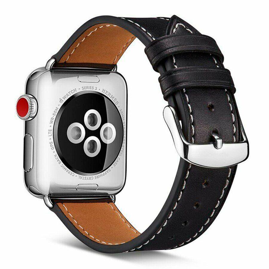 Кожаный ремешок Deexe Classic для Apple Watch 38 / 40 / SE 40 / 41 mm - Black - фото 1 - id-p1239128956