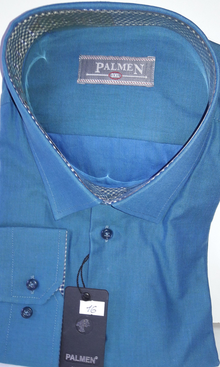 Сорочка чоловіча Palmen vd-0016 однотонна класична комбінована Туреччина з довгим рукавом