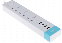 Мережевий фільтр-подовжувач 2м на 3 розетки і 4 USB 2.4 A Remax RU-S2 Білий, фото 2
