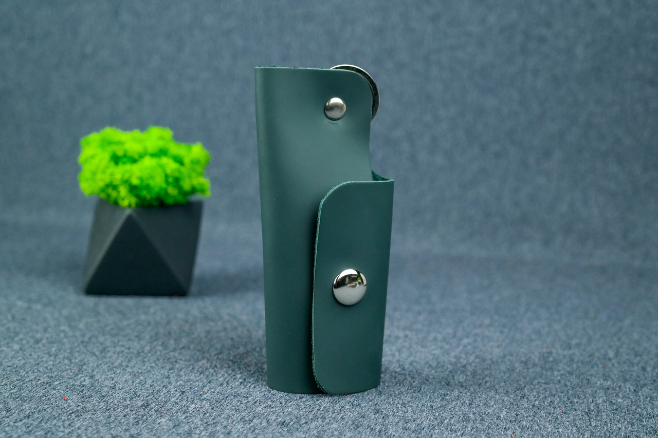 Ключниця на кнопці №16 з натуральної шкіри колір Зелений