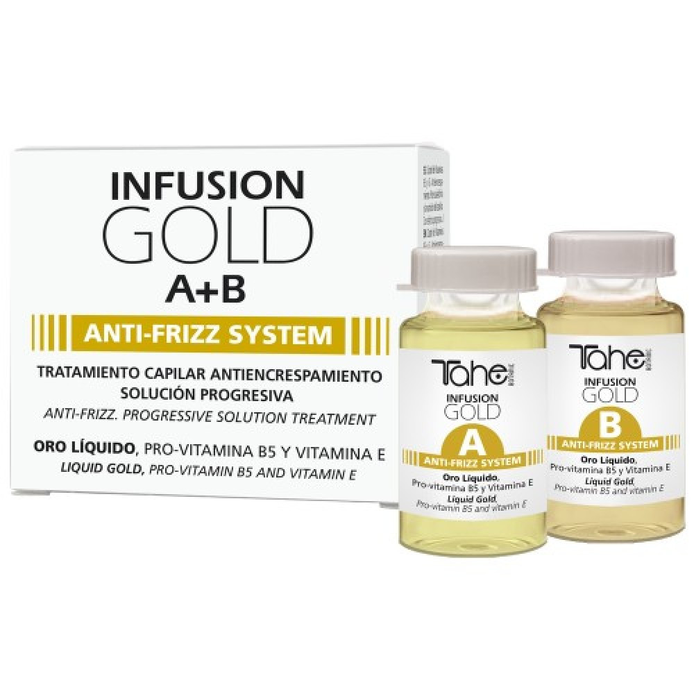 Відновлювальна Емульсія Для Волосся З ефектом "Анти-Завиток" TAHE INFUSION GOLD A+B ANTI FRIZZ SYSTEM (2 X10