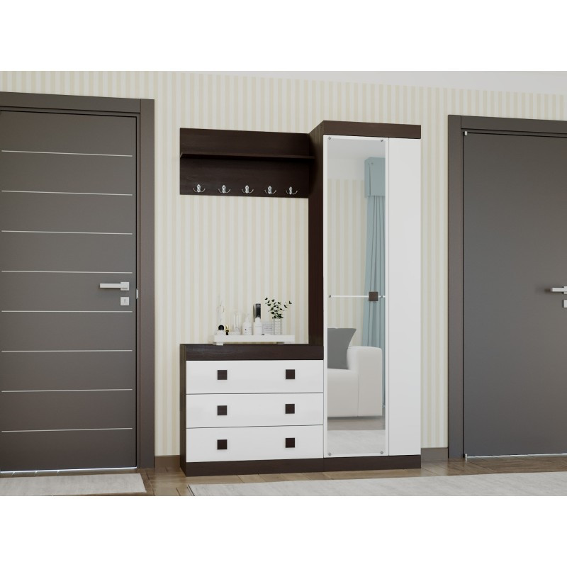 Комплект меблів у передпокій з ламінованої ДСП Соната Комплект 17 Еверест Венге темний + Білий, фото 1