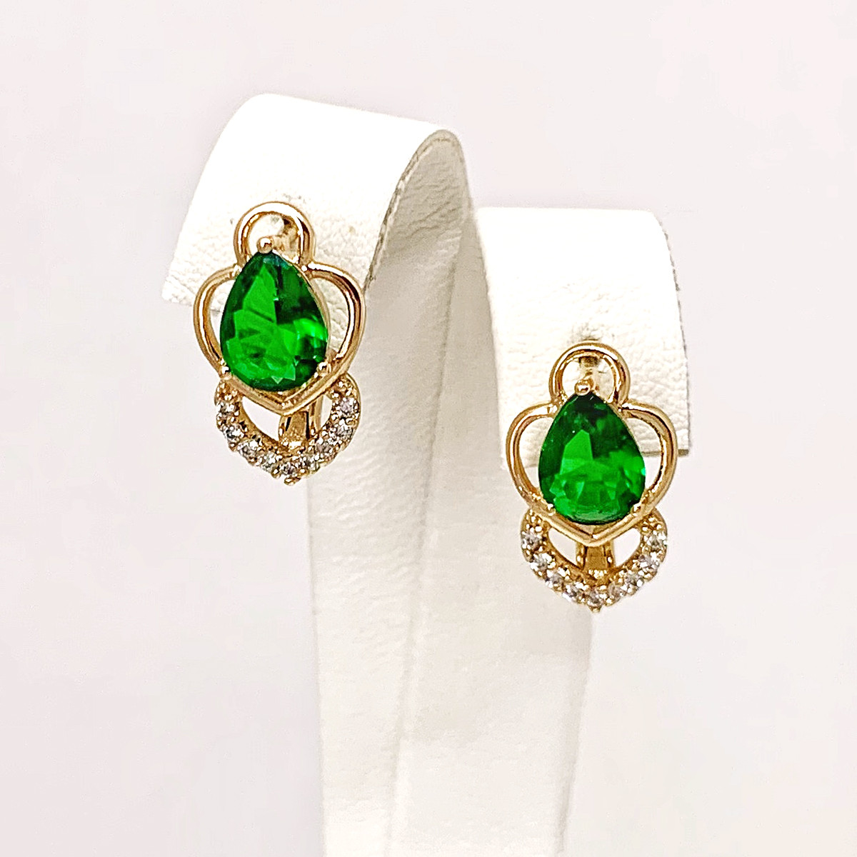 Сережки Xuping з медичного золота, зелені фіаніти, позолота 18K, 25026