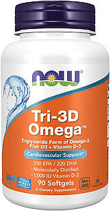 Омега-3 з вітаміном Д3 нау фудс Now Foods Tri-3D Omega +D 90 гелевих капсул