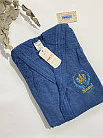 Банный махровый халат с капюшоном для подростка 13-16 лет синий Ramel