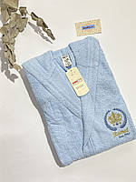 Банний натуруальний махровий халат з капюшоном для підлітка 13-16 років блакитний Ramel