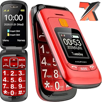 Бабушкофон-розкладачка MAFAM F899 Red/Black, Сенсорний телефон розкладачка для літніх Mafam F899 Flip