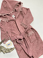 Детский банный махровый халат с капюшоном и кружевом грязный розовый от 5 до 15 лет Ramel