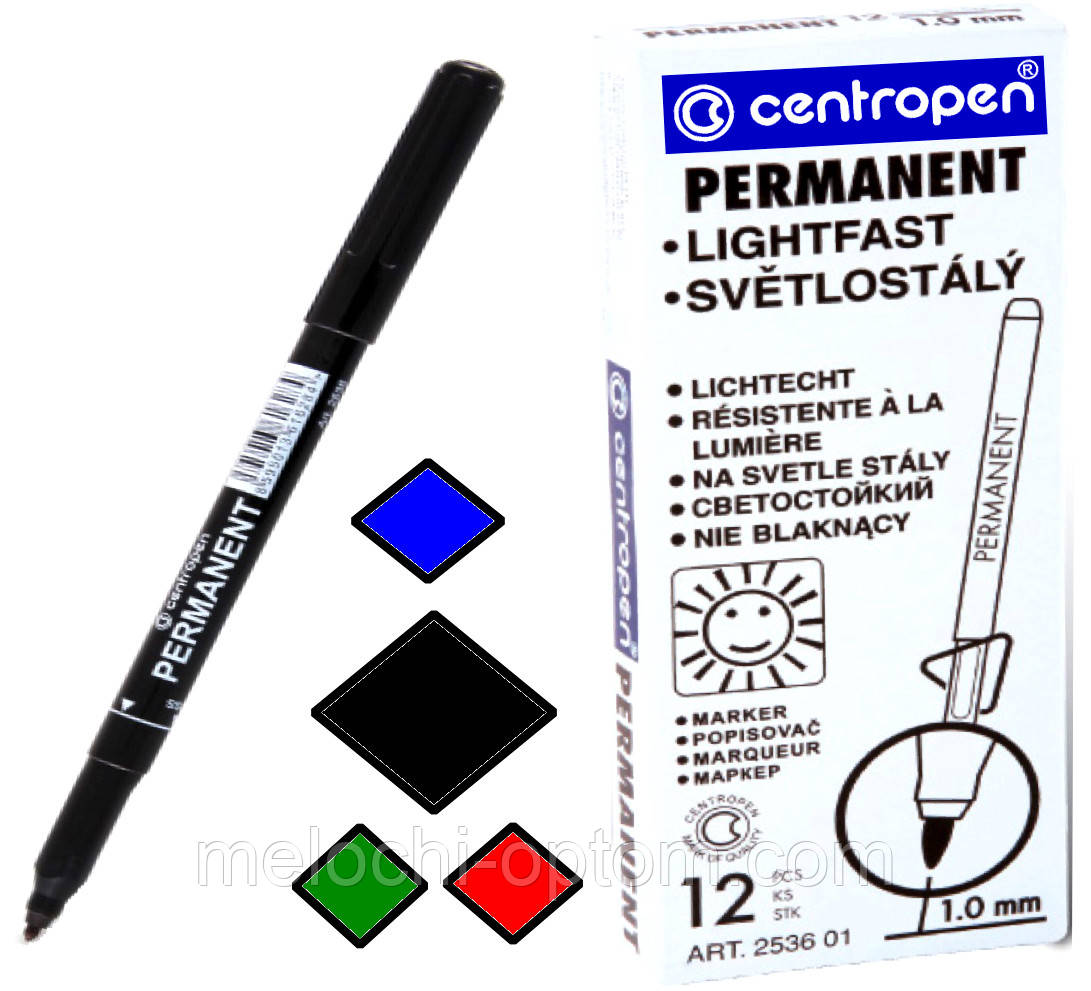 Маркери Centropen (тонкі) для паперу, шкіри, пластмаси, металу 12шт/уп