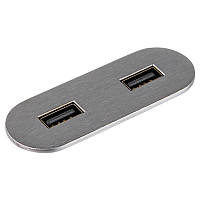 VersaPICK USB-розетка овальная, 2 USB порта (5В/9В, 3А/2A), 110-220В, IP20, ZAMAK, нержавеющая сталь