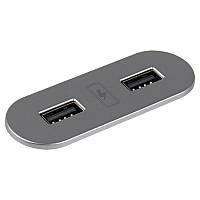 VersaPICK USB-розетка овальная, 2 USB порта (5В, 2,1А), 110-220В, IP20, полимер, серебро