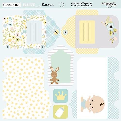 Лист двостороннього паперу 20х20см від Scrapmir "Smile Baby" конверти 1шт SM3400020