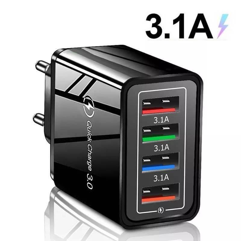 Зарядний пристрій 3C 3,1 A на 4 USB порта. Чорний, фото 1