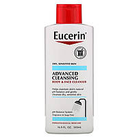 Eucerin, Advanced Cleansing, Body and Face Cleanser, Fragrance Free, 16.9 fl oz (500 ml), оригінал