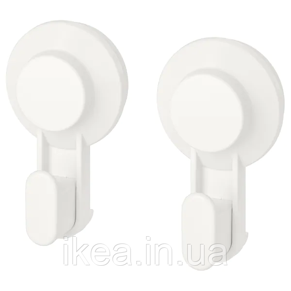 Гачки з вакуумною присоском IKEA TISKEN білі 2 шт вішалки для рушників ІКЕА ТІСКЕН
