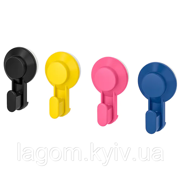 Гачки з вакуумною присоском IKEA TISKEN різнокольорові 4 шт вішалки для рушників ІКЕА ТІСКЕН