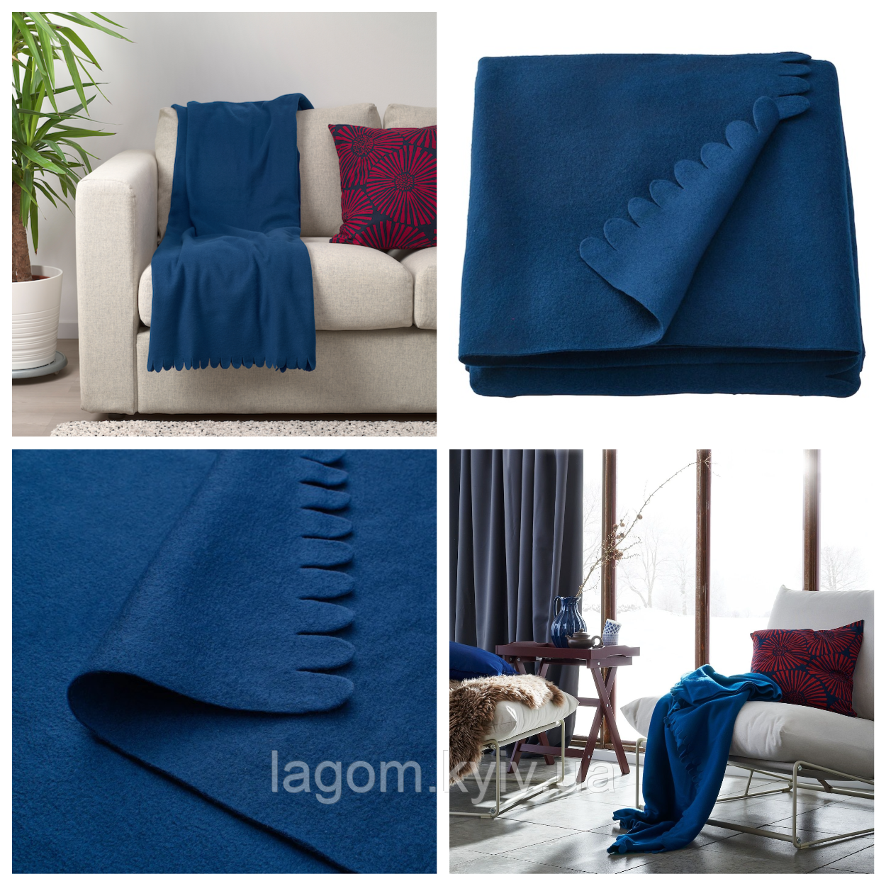 Плед флісовий м'який теплий темно-синій 130x170 см IKEA ПОЛАРВІДЕ ІКЕА
