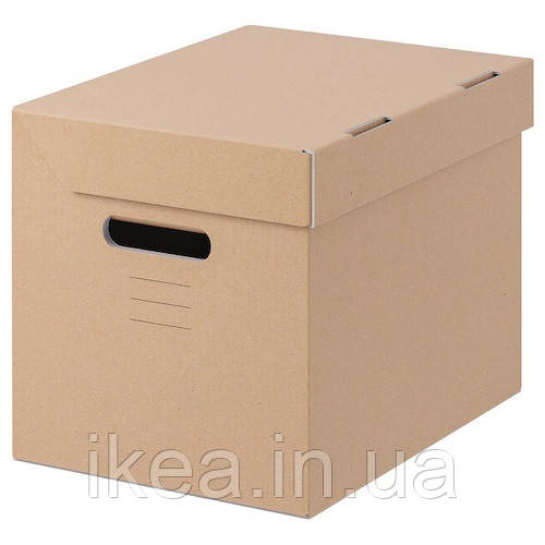 Коробка с крышкой для хранения вещей коричневый ящик органайзер IKEA PAPPIS 25x34x26 см ИКЕА ПАППІС