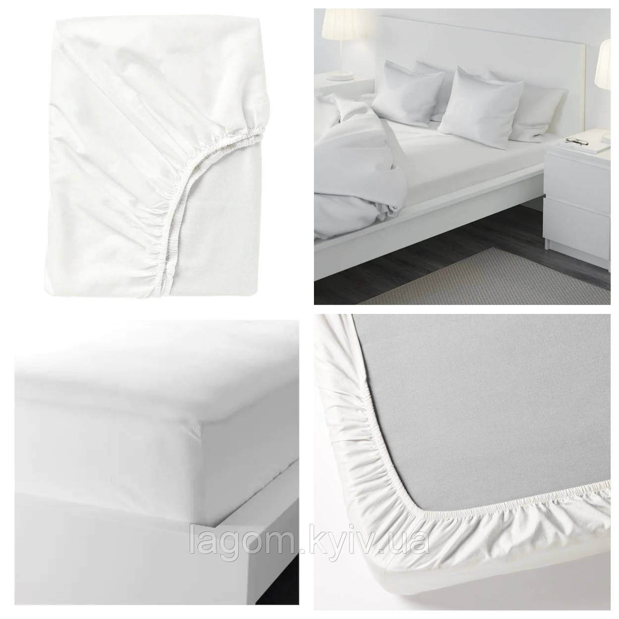 Простирадло на гумці двоспальне 100% бавовна біла IKEA FÄRGMÅRA 180x200 см ІКЕА ФЕРГМОРА