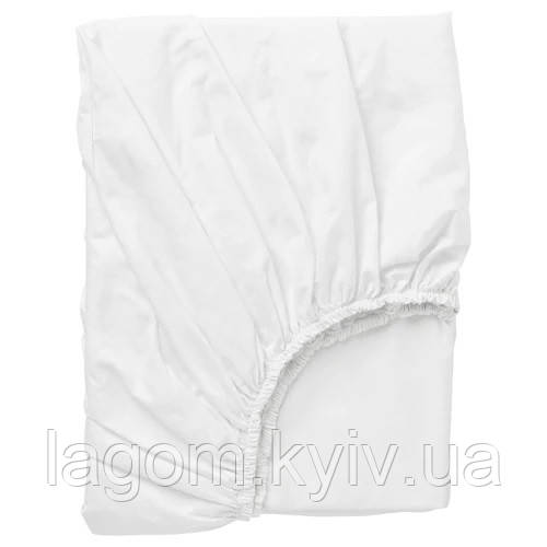 Простирадло на гумці полуторне 100% бавовна біла IKEA DVALA 140x200 см ДВАЛА ІКЕА