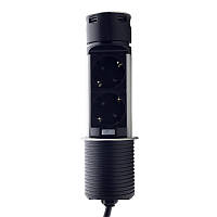 ElectroHouse Меблева розетка (вертикальна) 2 x 16 A, 2 x USB 2.4 A, метал + дріт 3 x 1.5 mm2