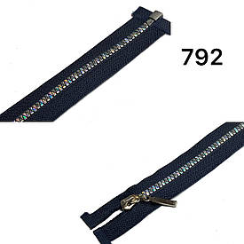 Блискавка тракторна Темно синя з голограмою №3 пластикова довжина 60см роз'ємна