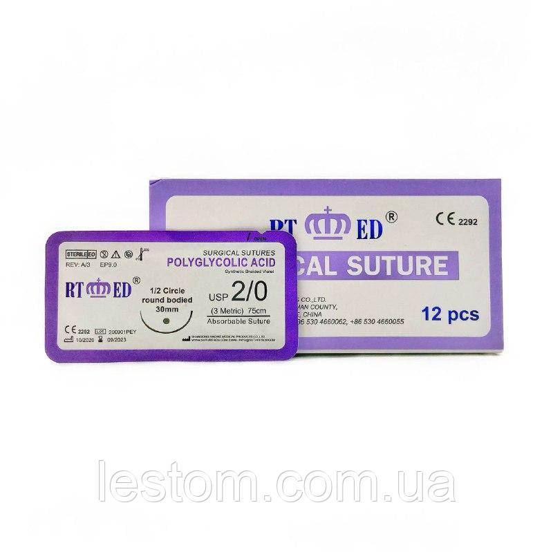 ПГА RT-med USP 2/0 (EP 3) з кол. голкою 30мм 1/2 кола