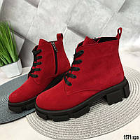 Красные женские ботиночки из натуральной замши